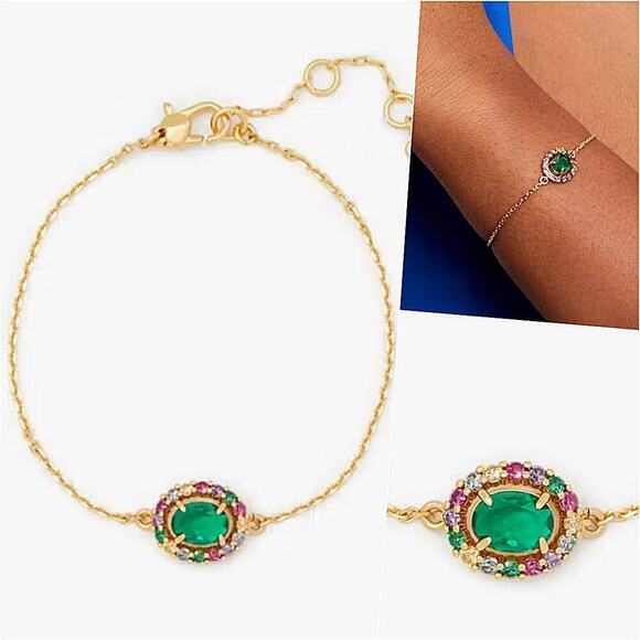 Kate Spade Elegant Gold Tone Chain Emerald Green Crystal Bracelet - Picture 1 of 9